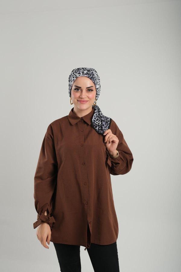 Giverny Açık Vizon Desenli Eşarp Kesik Elyaf Pamuksu Leopar Dijital Baskılı 202201_56 - Image 1