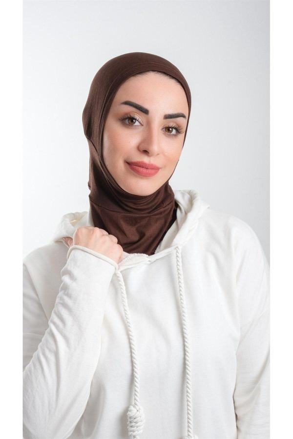 Hürrem Bone Kahverengi Pratik Hazır Geçmeli Tesettür Bone Sandy Kumaş Spor Hijab 2113_14 - Image 1