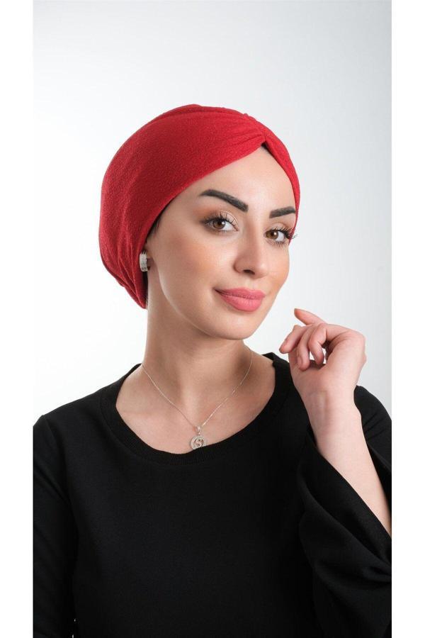 Hürrem Bone Kırmızı Pratik Hazır Geçmeli Tesettür Bone Fukuro Simli Büzgülü 2116_31 - Image 1