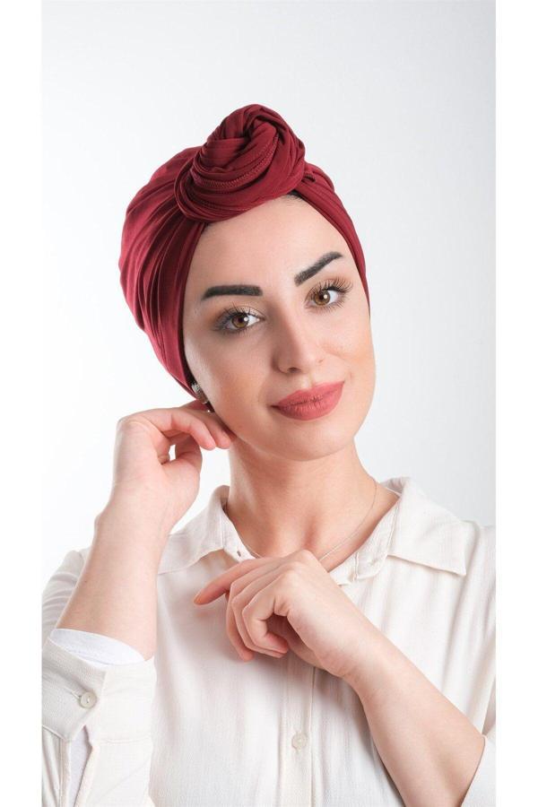 Hürrem Bone Bordo Pratik Hazır Geçmeli Tesettür Bone Kesik Elyaf Sade 2111_16 - Image 1