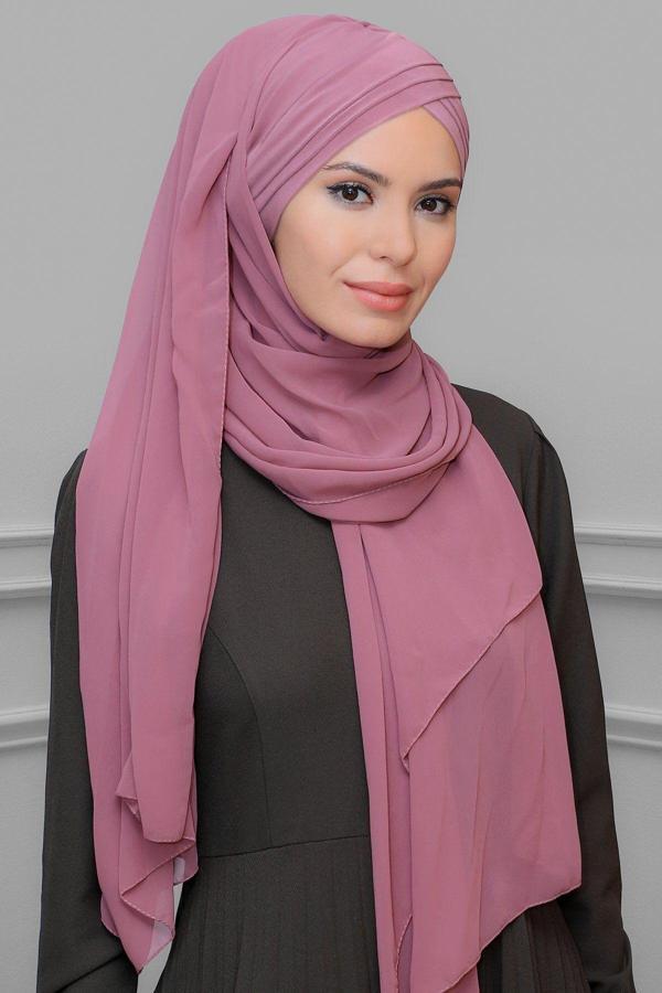 Hürrem Bone Gül Kurusu Pratik Hazır Geçmeli Bone Şal Şifon Kendinden Boneli Üç Bantlı 1451_18 - Image 1