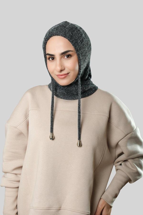 Hürrem Bone Antrasit Bağcıklı Peluş Balaklava Boyunluklu Bere Jakar Düz 2327_25 - Image 1