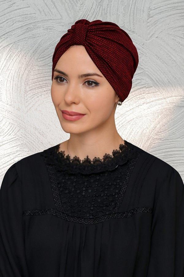 Hürrem Bone Bordo Pratik Hazır Geçmeli Tesettür Bone Petekli Büzgülü 1204_16 - Image 1