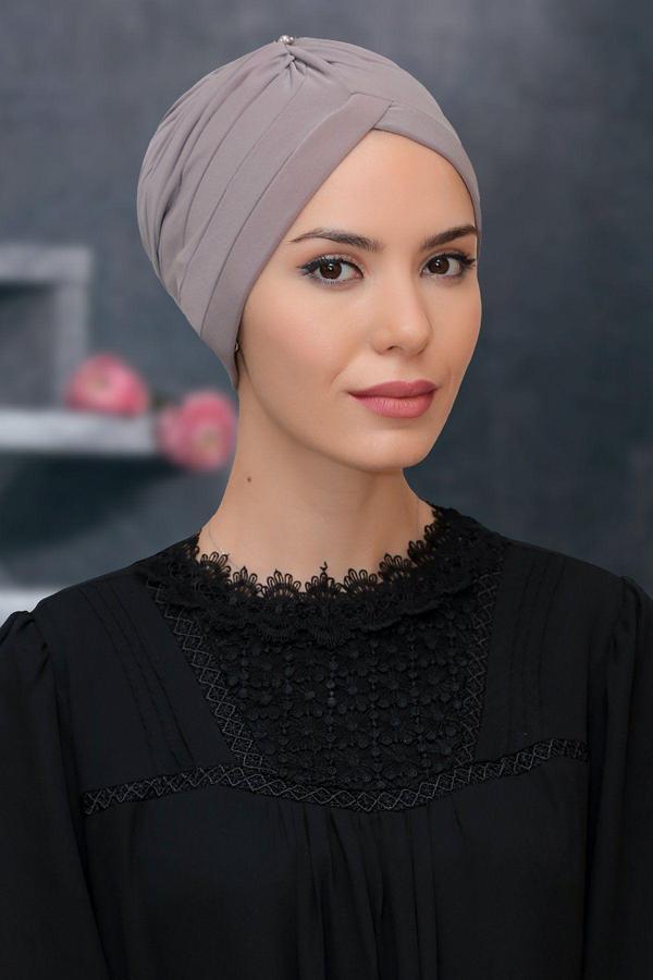 Hürrem Bone Vizon Pratik Hazır Geçmeli Tesettür Bone Sandy Kumaş Taçlı Büzgülü 1208_10 - Image 1