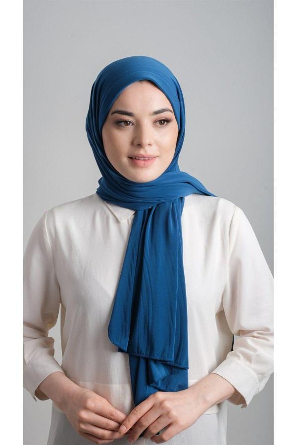 Hürrem Bone Petrol Mavisi Pratik Hazır Geçmeli Eşarp Sandy Kumaş Sade 1817_17 - Image 1