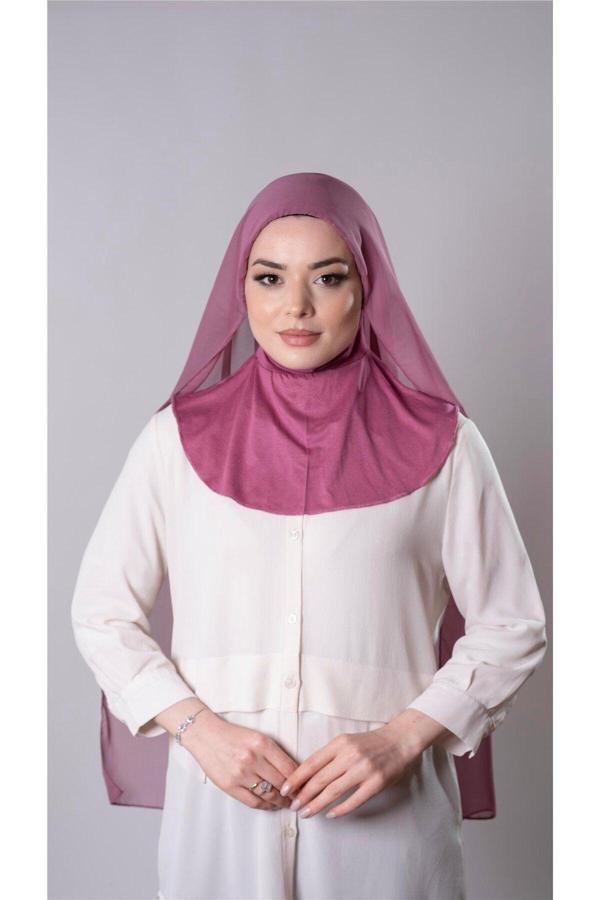 Hürrem Bone Gül Kurusu Pratik Hazır Geçmeli Şal Şifon Kumaş Hijab Bone 3009_18 - Image 1