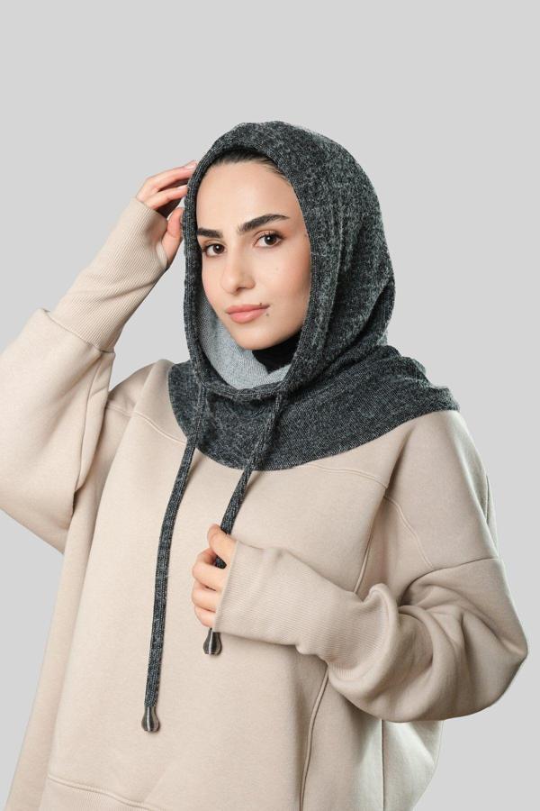 Hürrem Bone Antrasit Bağcıklı Peluş Salaş Balaklava Boyunluklu Bere Jakar Düz 2328_25 - Image 1