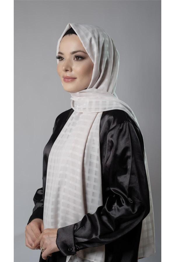 Hürrem Bone Taş Desenli Şal Şifon Kumaş Kareli Çizgili 202107_46 - Image 1