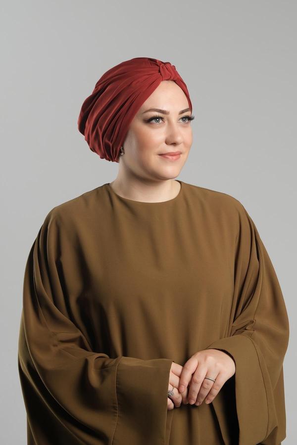 Hürrem Bone Kiremit Pratik Hazır Geçmeli Tesettür Bone Sandy Pileli Salaş 2121_05 - Image 1