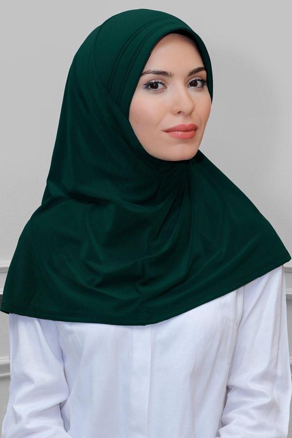 Hürrem Bone Zümrüt Pratik Hazır Geçmeli Tesettür Eşarp Sandy Kumaş Sade 1600_37 - Image 1