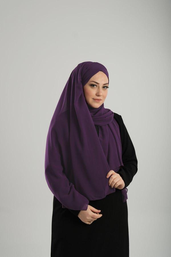 Hürrem Bone Mürdüm Pratik Hazır Geçmeli Bone Şal Şifon Kendinden Boneli Tek Bantlı 1453_07 - Image 1
