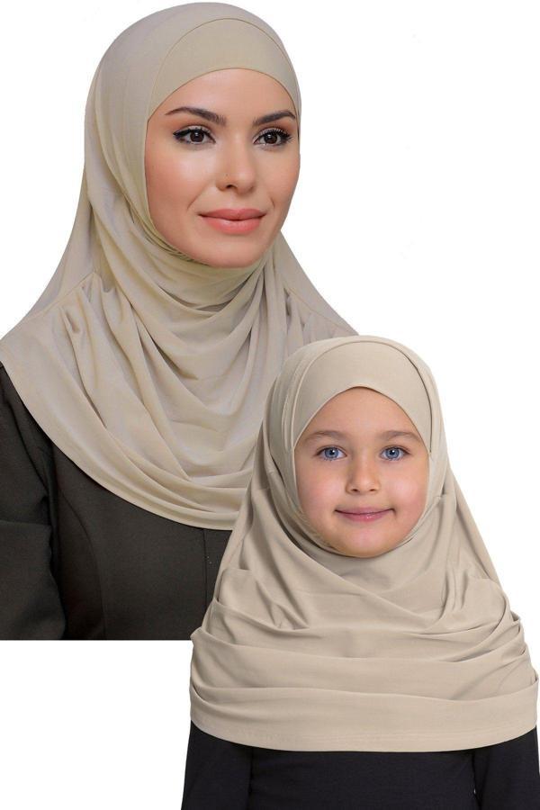 Hürrem Bone Bej Pratik Anne Kız Kombin Tesettür Eşarp Sandy Kendinden Boneli 129078_12 - Image 1