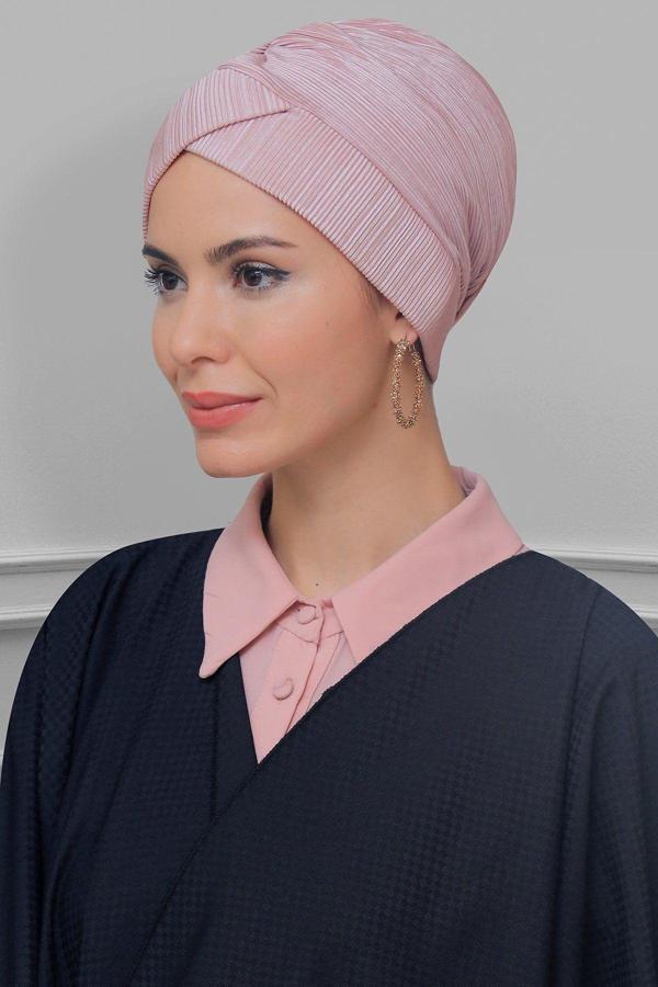 Hürrem Bone Pudra Pratik Hazır Geçmeli Tesettür Bone Fukuro Piliseli Çapraz Büzgülü 1822_06 - Image 1