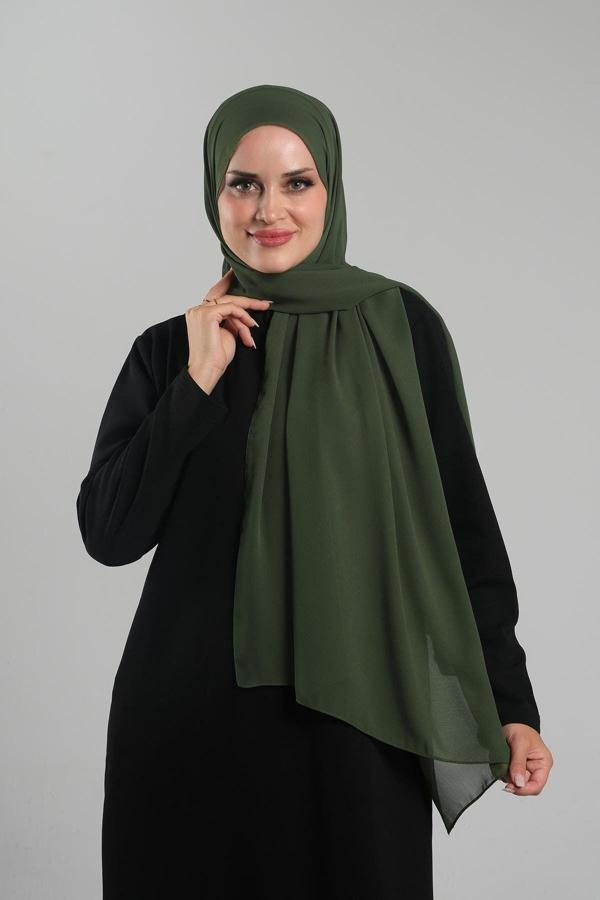 Hürrem Bone Haki Düz Klasik Şal Şifon Dikişli 202112_09 - Image 1