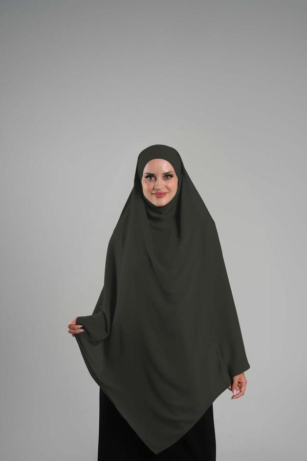 Hürrem Bone Haki Pratik Hazır Geçmeli Tesettür Eşarp Krep Bağcıklı Sufle Hijab 2313_09 - Image 1