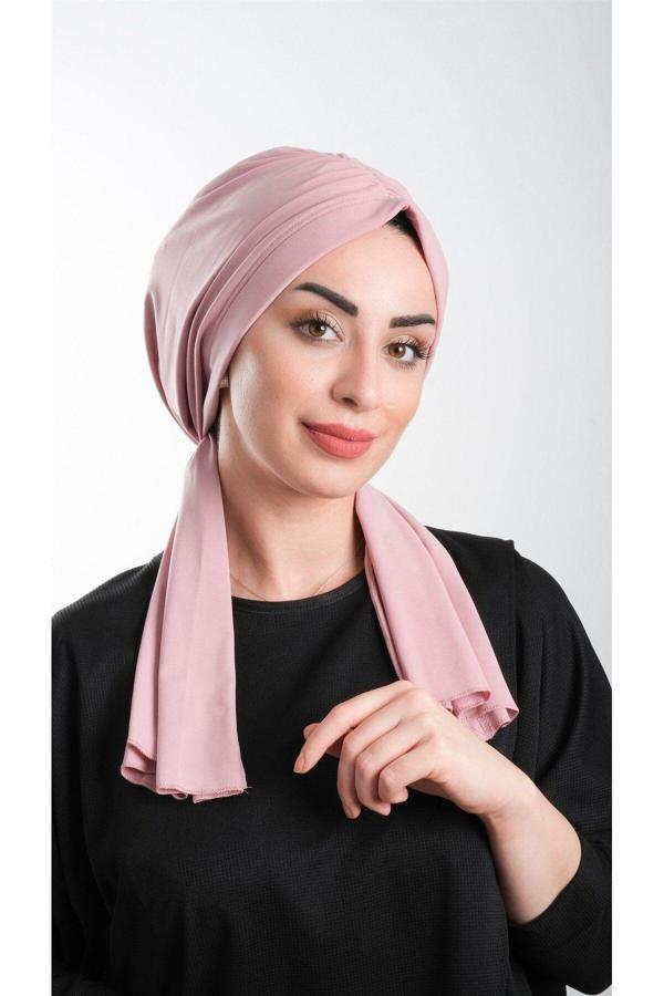 Hürrem Bone Pudra Pratik Hazır Geçmeli Tesettür Bone Kesik Elyaf Sade 2111_06 - Image 1