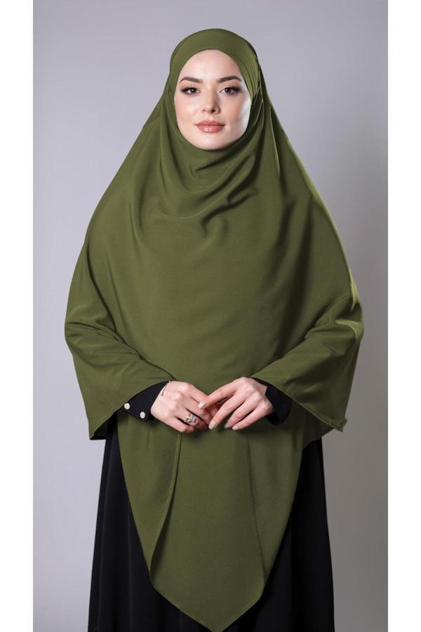 Hürrem Bone Haki Pratik Hazır Geçmeli Tesettür Eşarp Medine İpeği Bağcıklı Sufle Hijab 2301_09 - Image 1