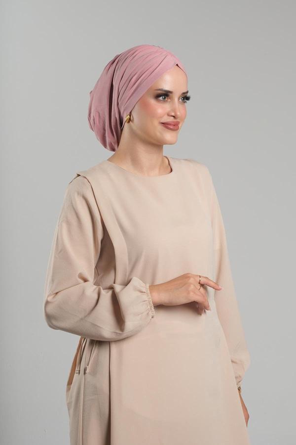 Hürrem Bone Pudra Pratik Hazır Geçmeli Tesettür Bone Sandy Büzgülü Salaş 2119_06 - Image 1