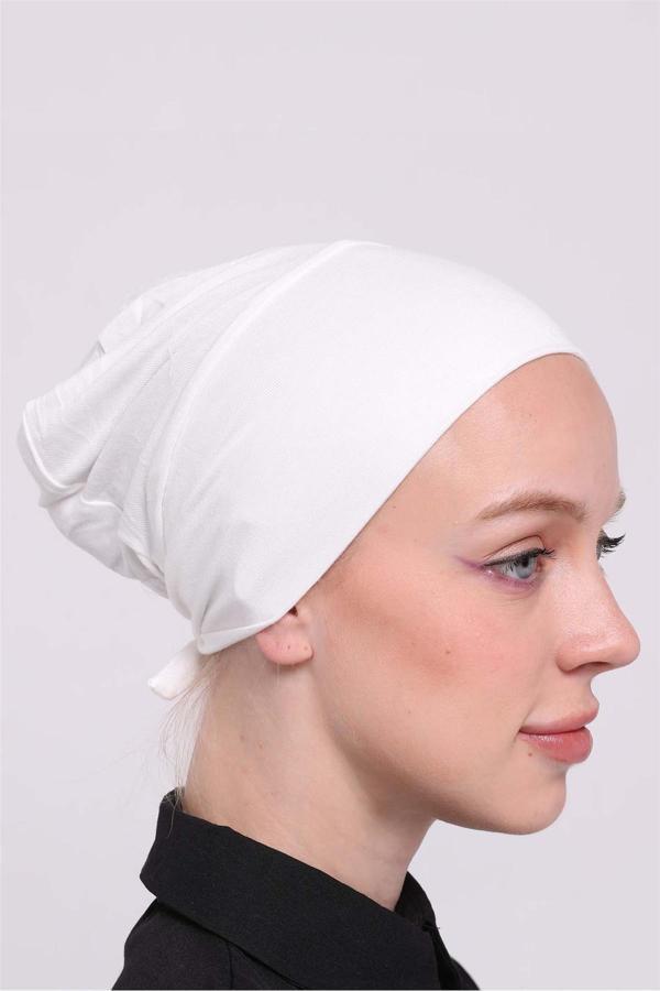 Hürrem Bone Krem Arkadan Bağlamalı Tesettür Bone Viskon Kumaş Dikişsiz Geçmeli Likralı İç Bone 3010_40 - Image 1