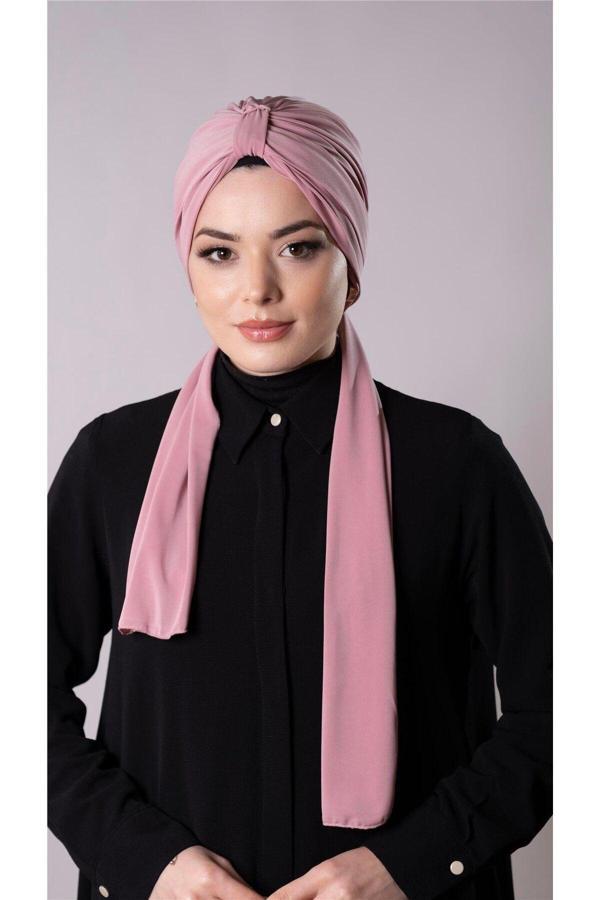 Hürrem Bone Pudra Pratik Hazır Geçmeli Tesettür Bone Sandy Kumaş Atkılı 2204_06 - Image 1