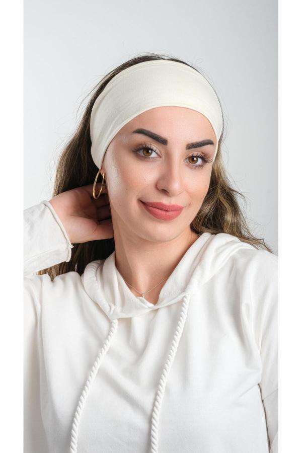 Hürrem Bone Krem Bandana Saç Bandı Viskon Düz 3012_40 - Image 1