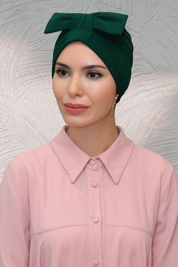 Hürrem Bone Zümrüt Pratik Hazır Geçmeli Tesettür Bone Sandy Kumaş Fiyonklu Büzgülü 7010_37 - Image 1