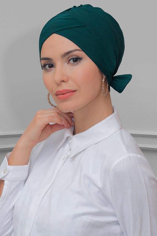 Hürrem Bone Zümrüt Pratik Hazır Geçmeli Tesettür Bone Sandy Kumaş Fiyonklu Çift Taraflı Tek Çapraz 1833_37 - Image 1