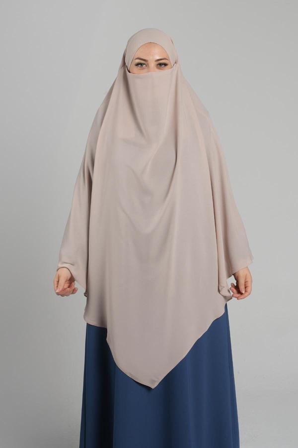 Hürrem Bone Bej Pratik Hazır Geçmeli Tesettür Eşarp Krep Bağcıklı Çift Katlı Sufle Hijab 2314_12 - Image 1