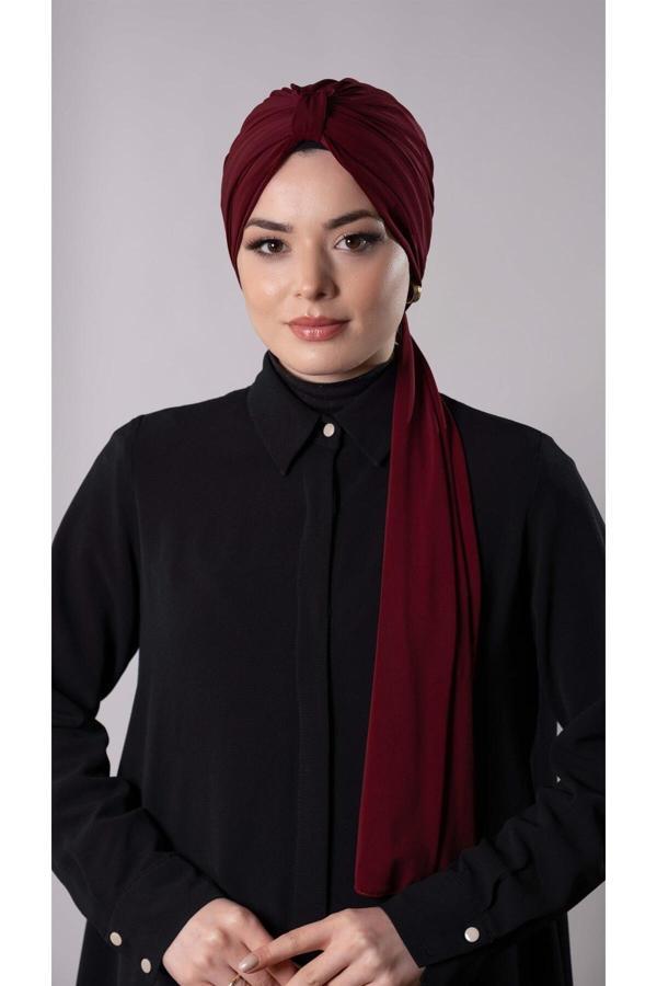 Hürrem Bone Bordo Pratik Hazır Geçmeli Tesettür Bone Sandy Kumaş Atkılı 2204_16 - Image 1