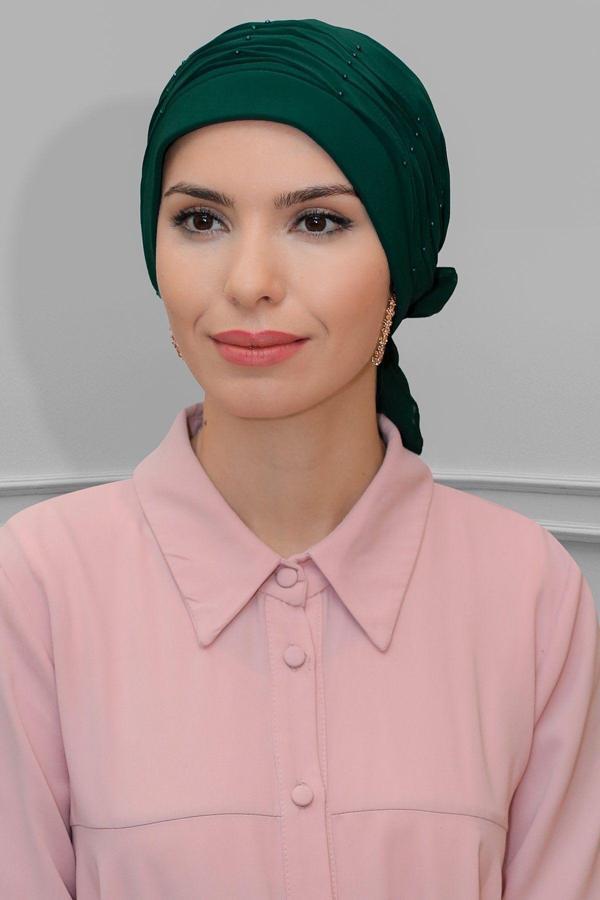 Hürrem Bone Zümrüt Pratik Hazır Geçmeli Tesettür Bone Sandy Kumaş Incili Pileli Nervürlü Güllü 1805_37 - Image 1