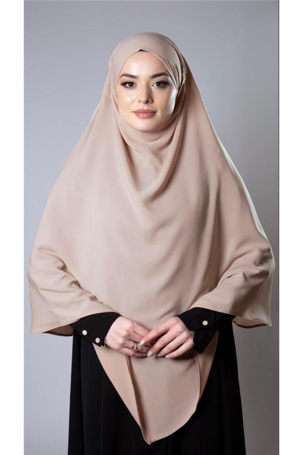 Hürrem Bone Bej Pratik Hazır Geçmeli Tesettür Eşarp Medine İpeği Bağcıklı Çift Katlı Sufle Hijab 2302_12 - Image 1