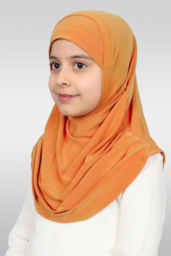 Hürrem Bone Hardal Pratik Hazır Geçmeli Çocuk Tesettür Bone Sandy Kumaş Kendinden Boneli 78_43 - Image 1