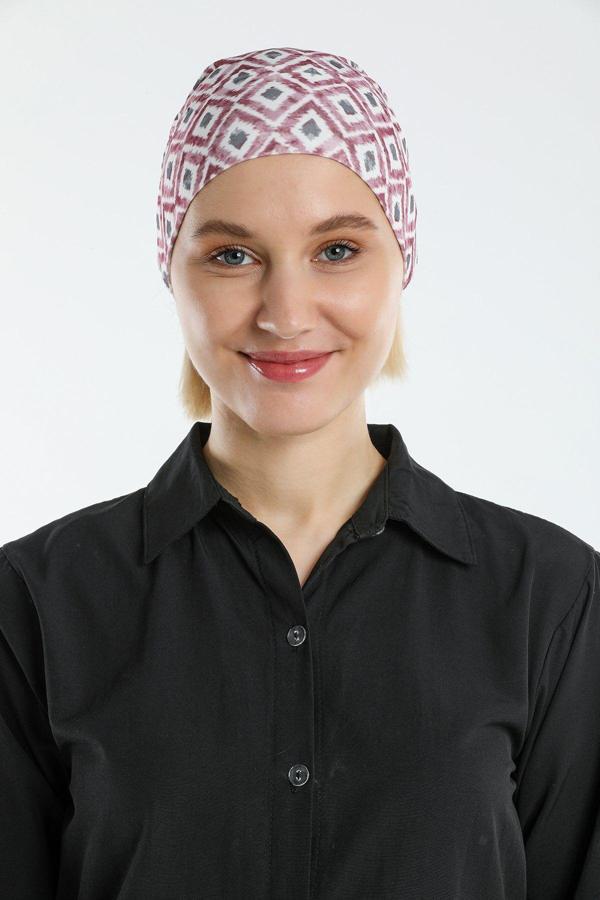 Hürrem Bone Bordo Pratik Hazır Geçmeli Tesettür Bone Sandy Kumaş Geometrik 2117_16 - Image 1