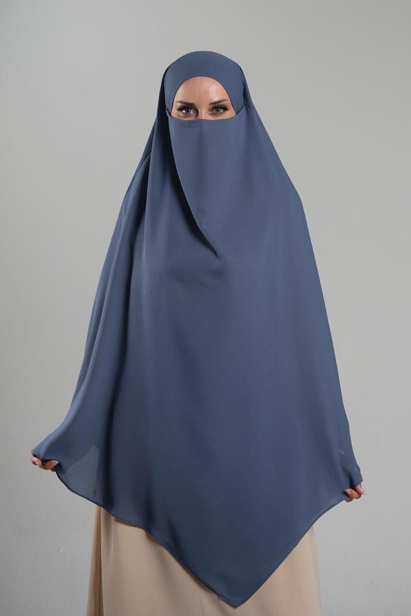 Hürrem Bone İndigo Pratik Hazır Geçmeli Tesettür Eşarp Krep Bağcıklı Sufle Hijab 2313_34 - Image 1