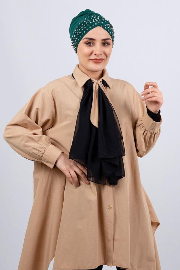 Hürrem Bone Zümrüt Pratik Hazır Geçmeli Tesettür Bone Sandy Kumaş Taşlı 1456_37 - Image 1