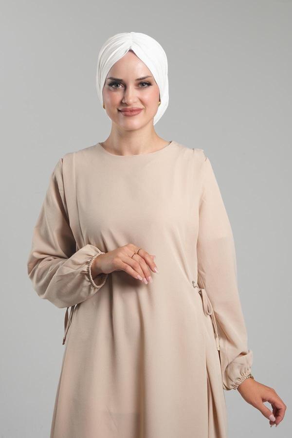 Hürrem Bone Krem Pratik Hazır Geçmeli Tesettür Bone Sandy Büzgülü Salaş 2119_40 - Image 1