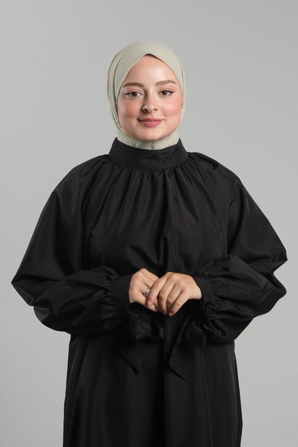 Hürrem Bone Bej Pratik Hazır Geçmeli Tesettür Eşarp Sandy Arkadan Çıtçıtlı Piliseli Hijab 2406_12 - Image 1