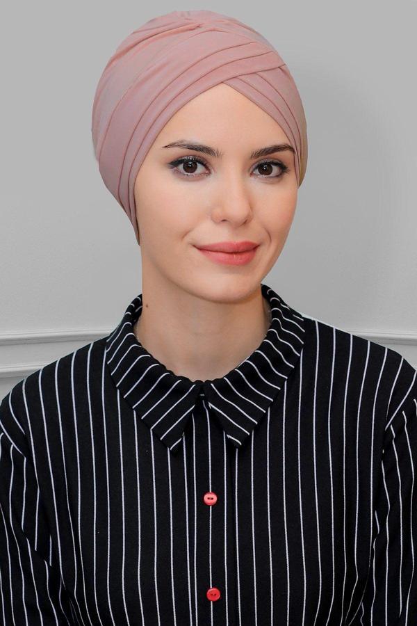 Hürrem Bone Pudra Pratik Hazır Geçmeli Tesettür Bone Sandy Kumaş Üç Çapraz 1803_06 - Image 1