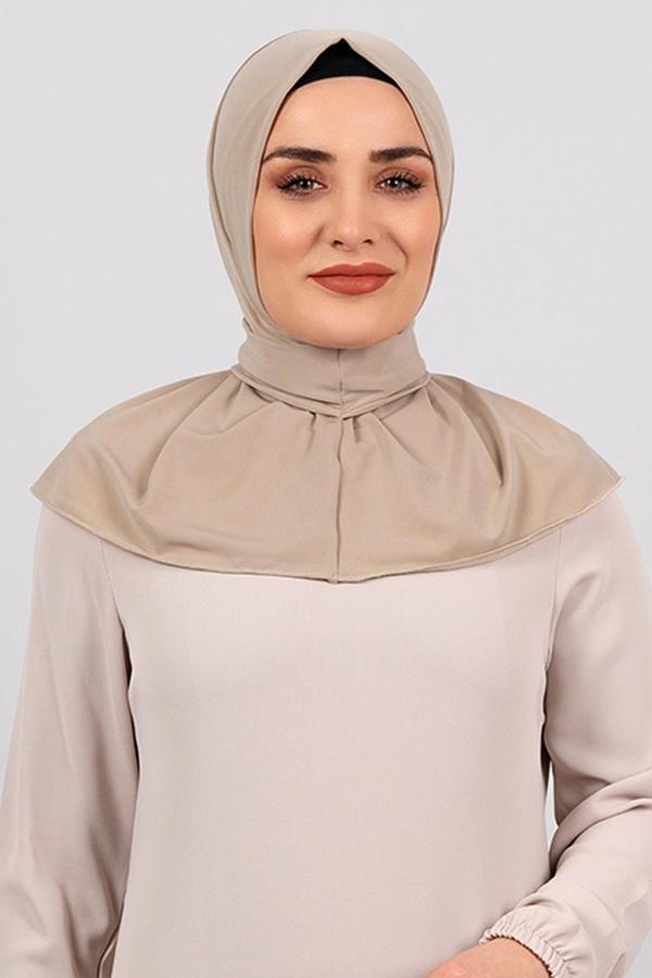 Hürrem Bone Bej Pratik Hazır Geçmeli Tesettür Eşarp Sandy Kumaş Arkadan Çıtçıtlı 2101_12 - Image 1