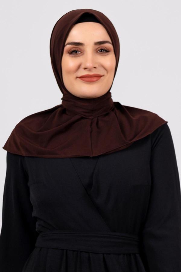 Hürrem Bone Kahve Pratik Hazır Geçmeli Tesettür Eşarp Sandy Kumaş Arkadan Çıtçıtlı 2101_14 - Image 1