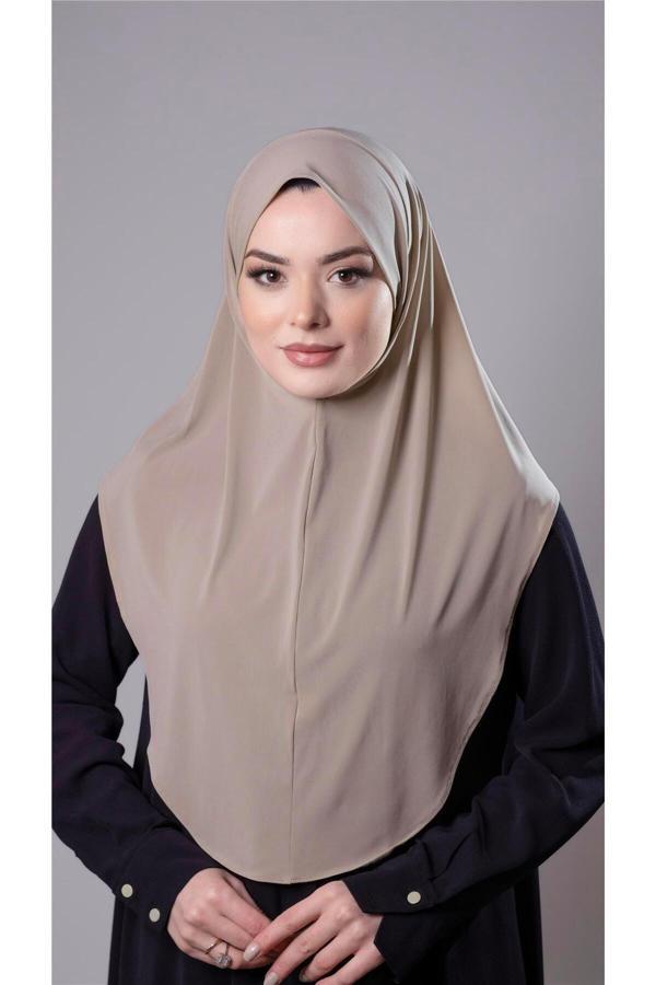 Hürrem Bone Bej Pratik Hazır Geçmeli Tesettür Eşarp Sandy Kumaş Düz Hijab 2308_12 - Image 1