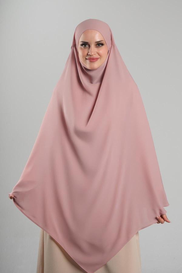 Hürrem Bone Pudra Pratik Hazır Geçmeli Tesettür Eşarp Krep Bağcıklı Sufle Hijab 2313_06 - Image 1