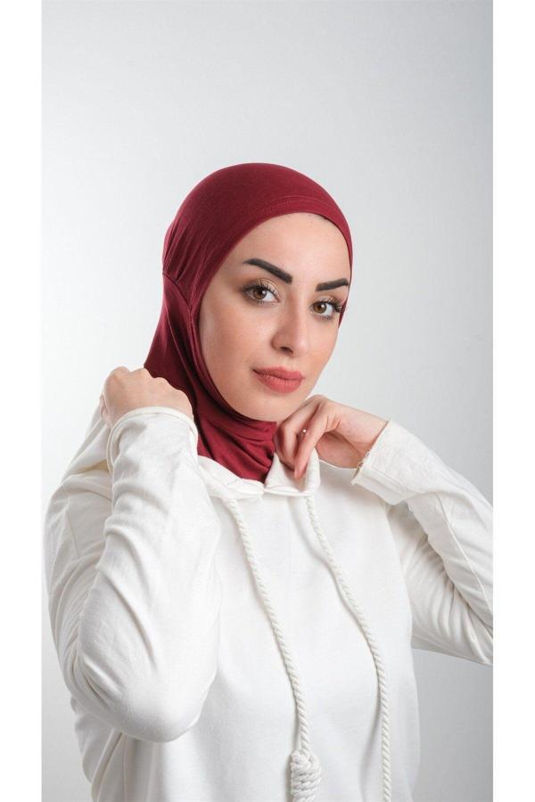 Hürrem Bone Bordo Pratik Hazır Geçmeli Tesettür Bone Sandy Kumaş Spor Hijab 2113_16 - Image 1
