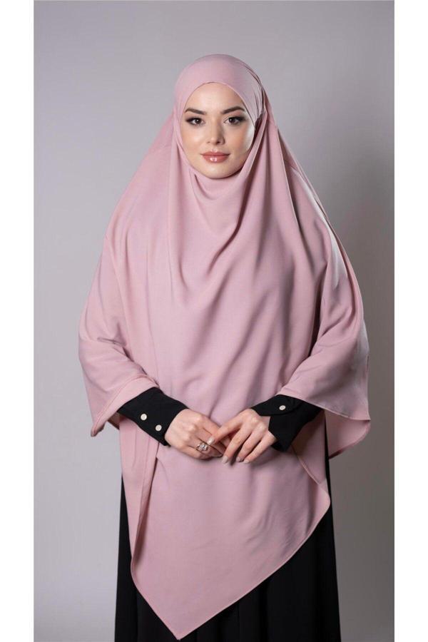 Hürrem Bone Pudra Pratik Hazır Geçmeli Tesettür Eşarp Medine İpeği Bağcıklı Sufle Hijab 2301_06 - Image 1