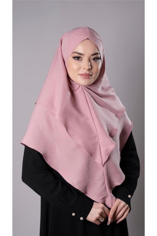 Hürrem Bone Pudra Pratik Hazır Geçmeli Tesettür Eşarp Pamuk Caz Kumaş Çift Katlı Çapraz Hijab 2304_06 - Image 1
