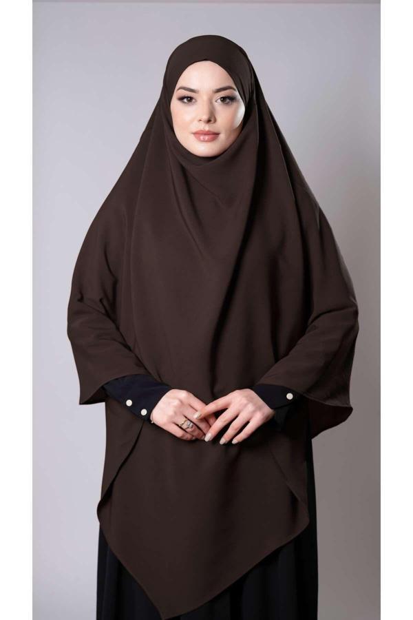 Hürrem Bone Kahverengi Pratik Hazır Geçmeli Tesettür Eşarp Medine İpeği Bağcıklı Sufle Hijab 2301_14 - Image 1