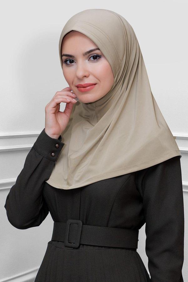 Hürrem Bone Bej Pratik Hazır Geçmeli Tesettür Eşarp Sandy Kumaş Sade 1600_12 - Image 1