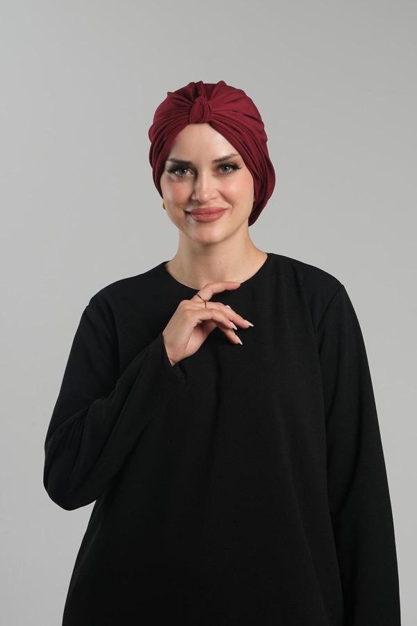 Hürrem Bone Bordo Pratik Hazır Geçmeli Tesettür Bone Sandy Pileli Salaş 2121_16 - Image 1