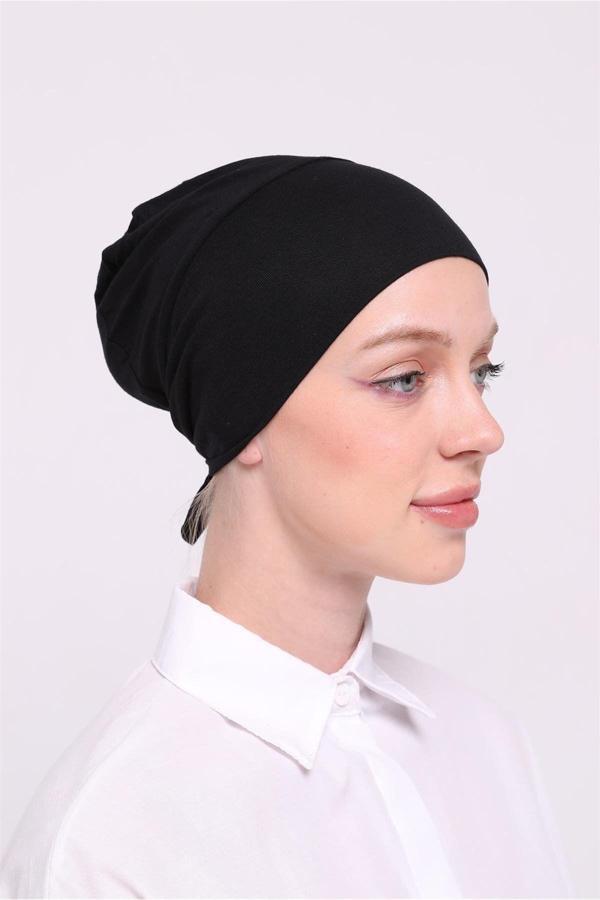 Hürrem Bone Siyah Arkadan Bağlamalı Tesettür Bone Viskon Kumaş Dikişsiz Geçmeli Likralı İç Bone 3010_01 - Image 1