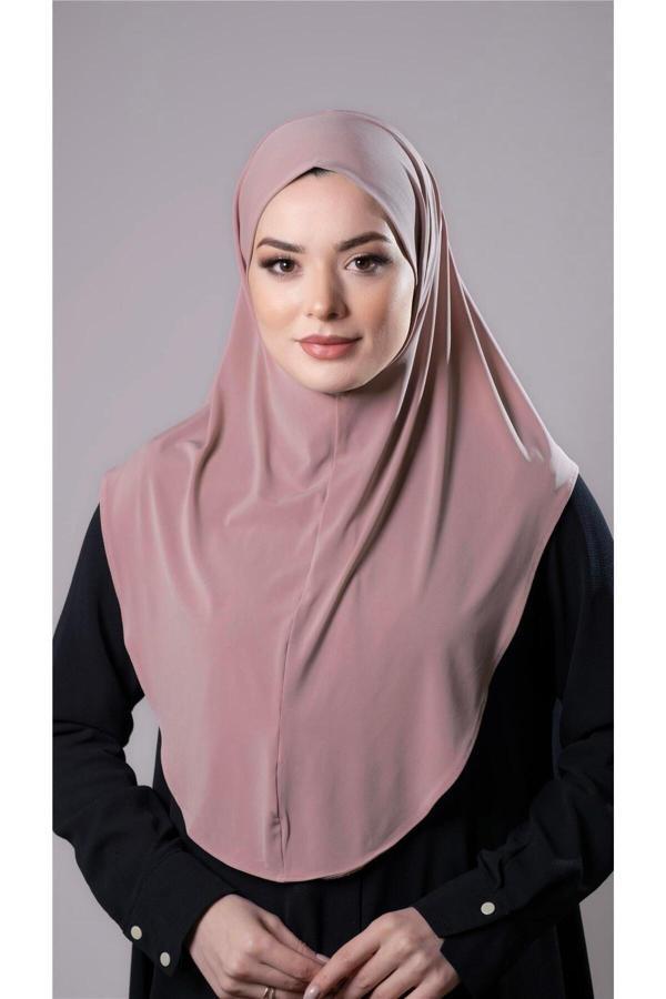 Hürrem Bone Pudra Pratik Hazır Geçmeli Tesettür Eşarp Sandy Kumaş Düz Hijab 2308_06 - Image 1